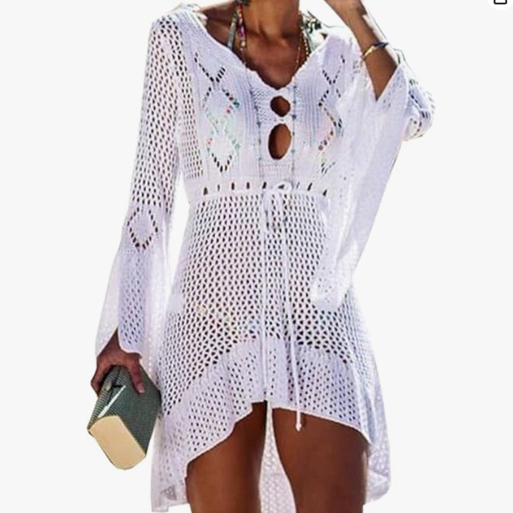 White Floral Bohemia style Swim Coverup Cover-ups Size S/M